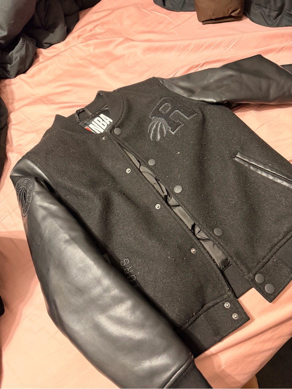 NBA Black Varsity Jacket with Leather Sleeves
